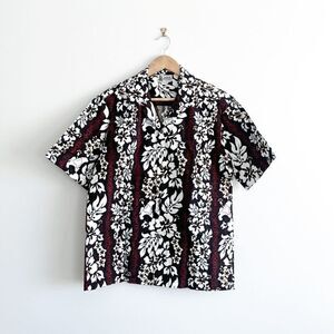 Aloha Republic Hawaiian Men' s Shirt Floral Summer Tropical Black White Large